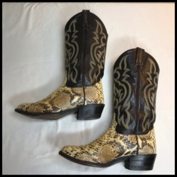 Tony Lama Vintage Natural Python Western Stitching Boots Style #8114 Size 7.5 D - Picture 2 of 16